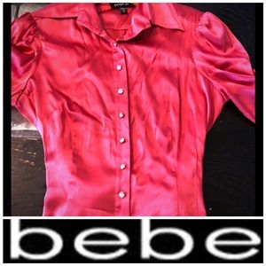 ‼️BEBE Satin Blouse w/Crystal buttons SZ M